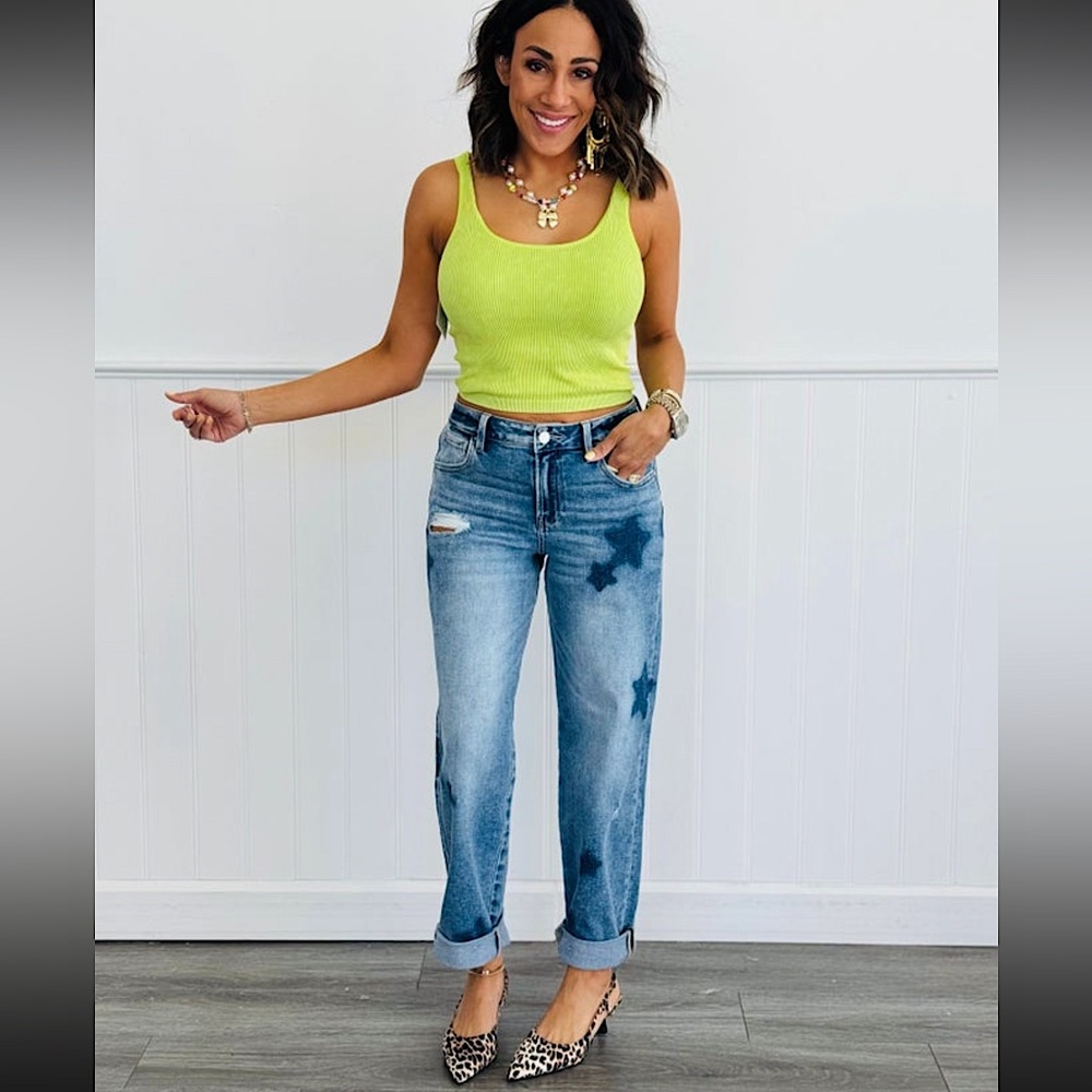Women’s Light Blue Star-Detail Boyfriend Jeans - Casual Comfort
